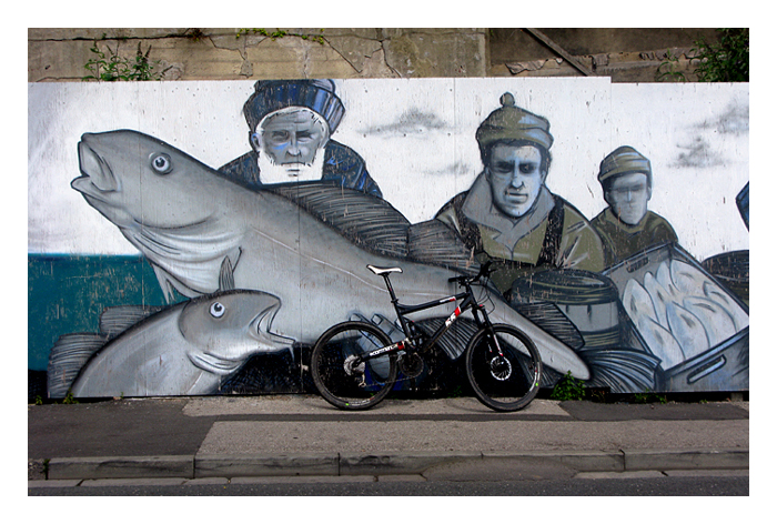 painting on boarding at north shields fish quay