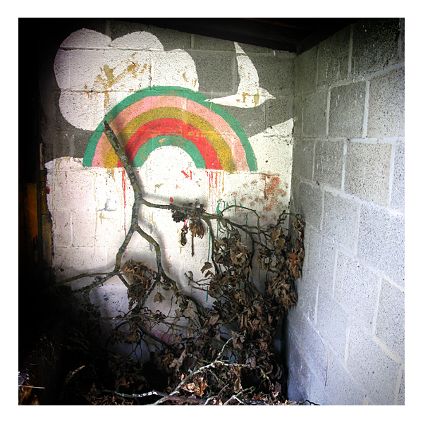 painting of dove and rainbow in bus shelter at ingoe