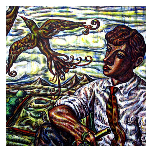 bird in painting by adrian wiszniewski in walker art gallery, liverpool