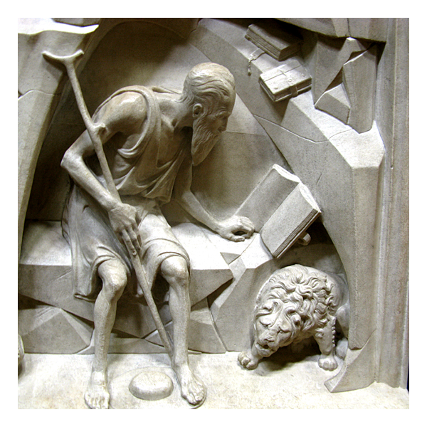 sculpture by alessi of st jerome, walker art gallery, liverpool