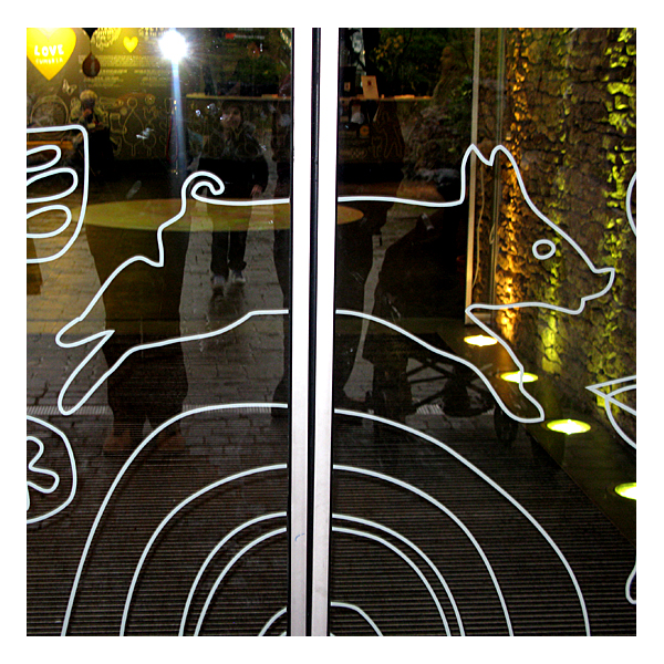 pig on door of rheged centre near penrith